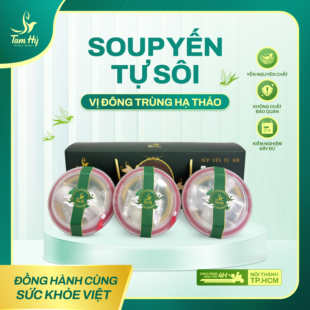 Súp Yến Tự Sôi Ăn Liền Tam Hỷ – Vị Đông Trùng Hạ Thảo – 100% Yến Nguyên Chất