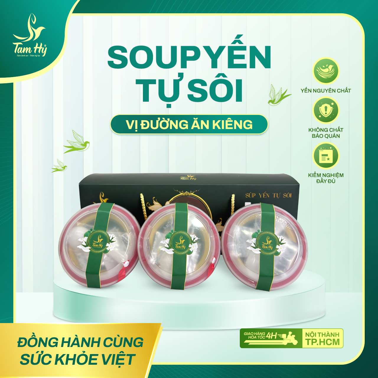 Súp Yến Tự Sôi Ăn Liền Tam Hỷ – Vị Đường Ăn Kiêng – 100% Yến Nguyên Chất
