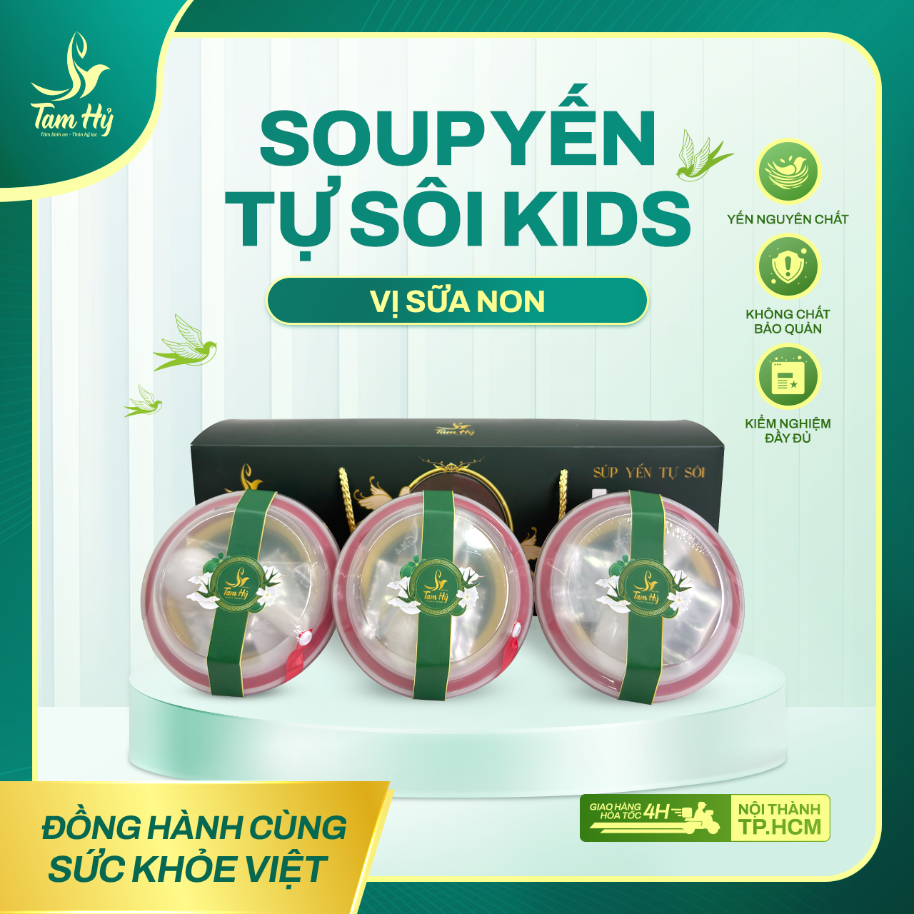Súp Yến Tự Sôi Ăn Liền Tam Hỷ – Kids Vị Sữa Non – 100% Yến Nguyên Chất