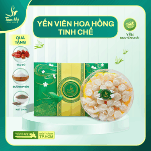 [Hộp quà] Yến Viên Hoa hồng Tinh Chế Tam Hỷ (100gr) - Yến Nguyên Chất 100% - Không độn, không hóa chất, màu trắng ngà, tặng kèm đường phèn, táo đỏ - Qùa tặng sang trọng, tinh tế