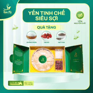 [Hộp quà] Yến Tinh Chế Siêu Sợi Tam Hỷ (100gr) - 100% Yến Nguyên Chất - Không hóa chất tẩy trắng, màu trắng ngà, tặng kèm đường phèn, táo đỏ - Quà tặng sang trọng, đẳng cấp