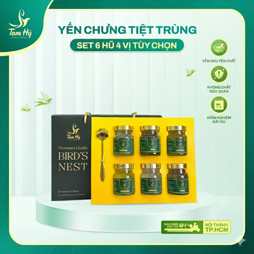 Set 6 Hũ Yến Chưng Tiệt Trùng Tam Hỷ (4 vị tùy chọn) – 100% Yến Nguyên Chất