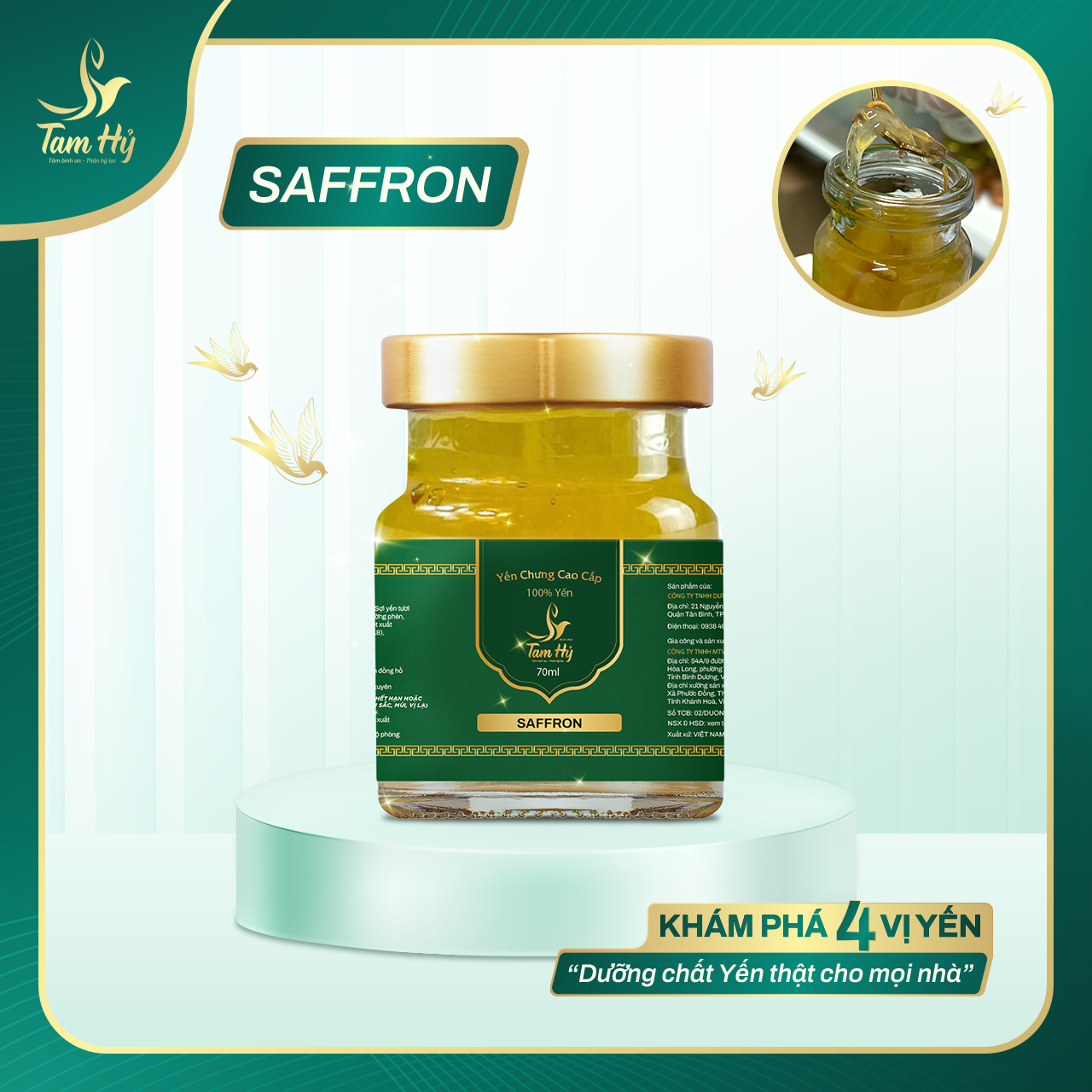 Yến Chưng Tiệt Trùng Saffron Tam Hỷ – 100% Yến Nguyên Chất – Không chất bảo quán, không đường hóa học