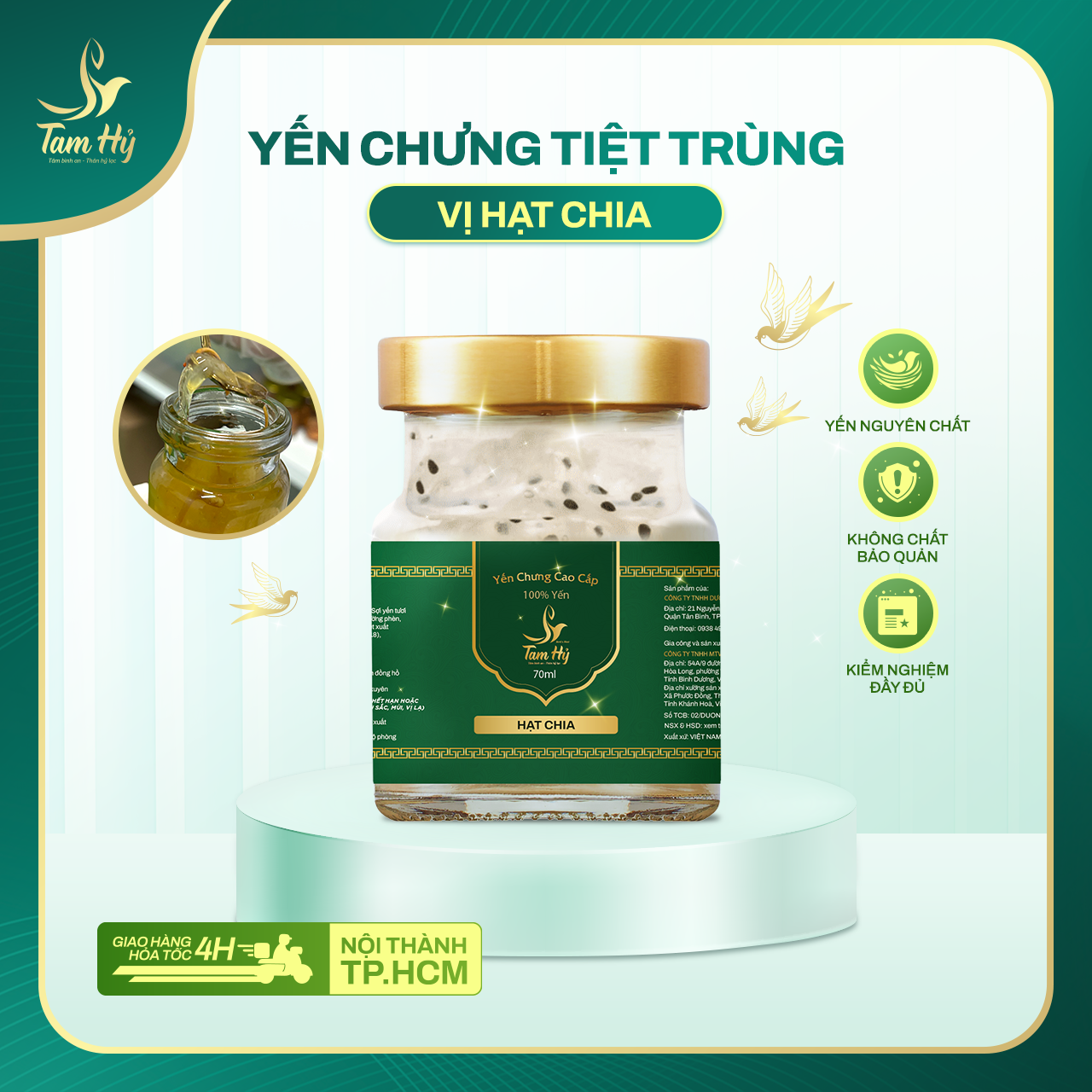 Yến Chưng Tiệt Trùng Hạt Chia Tam Hỷ – 100% Yến Nguyên Chất – Không chất bảo quán, không đường hóa học