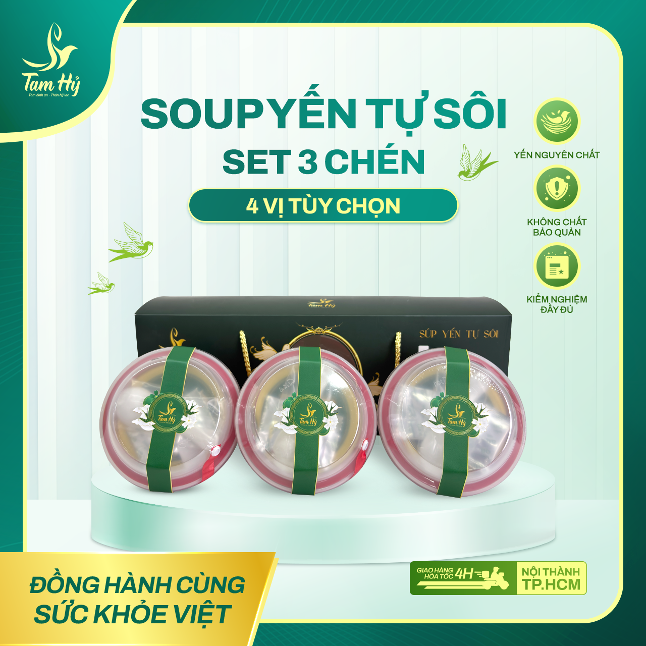 Set 3 Súp Yến Tự Sôi Ăn Liền Tam Hỷ – 4 Vị Tùy Chọn – 100% Yến Nguyên Chất